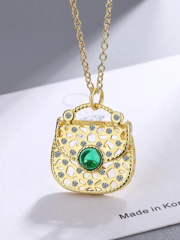 925 Silver Green Crystal Pendant Necklace for Women