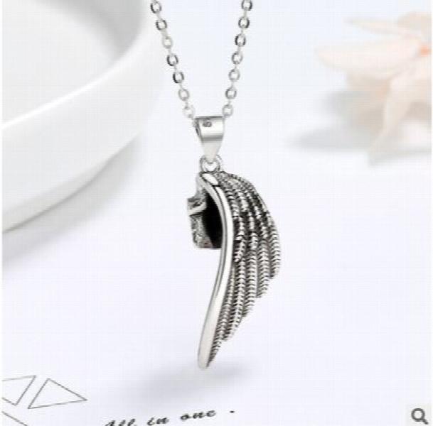 Men Women S925 Retro Thai Silver Angel Devil Wing Pendant Couple Necklaces