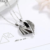 Men Women S925 Retro Thai Silver Angel Devil Wing Pendant Couple Necklaces