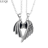 Men Women S925 Retro Thai Silver Angel Devil Wing Pendant Couple Necklaces