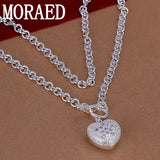 925 Silver Heart Zircon Necklace Chain For Women Wedding