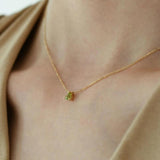 Silver Inlaid Light Olive Green Necklace Gemstone Pendant