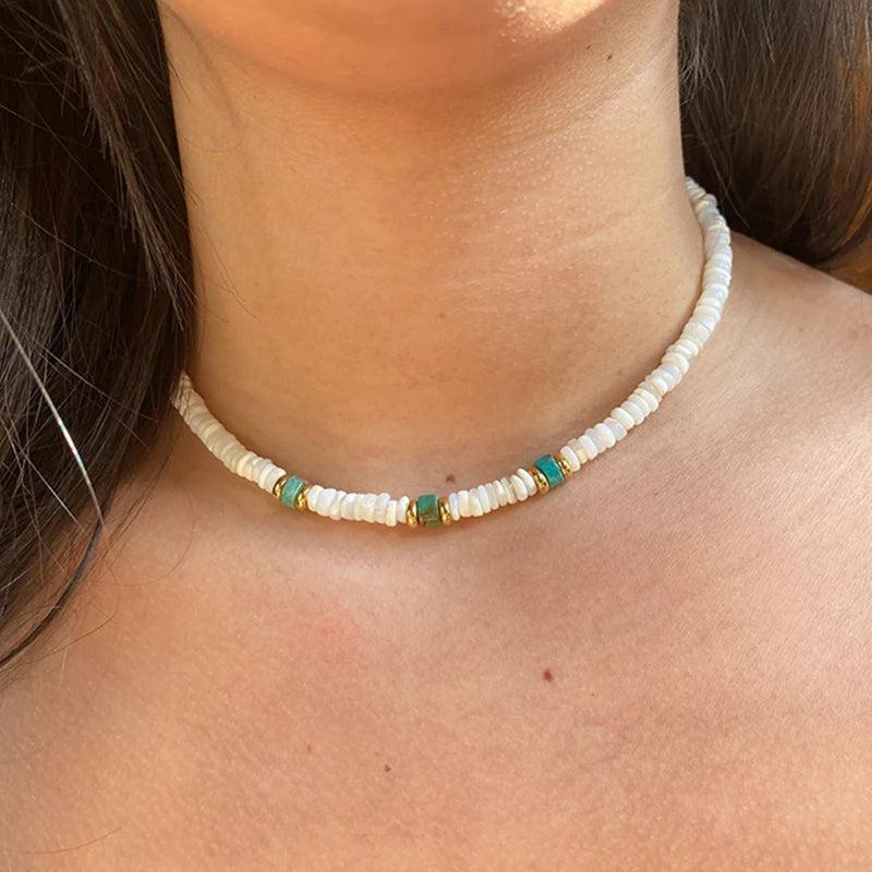 Stone Beads Choker Necklace with Heart Pendant