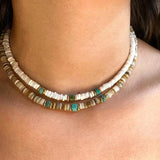 Stone Beads Choker Necklace with Heart Pendant