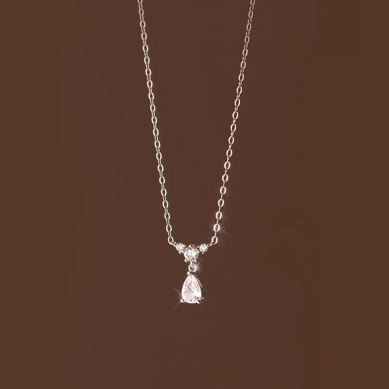 925 Silver Zircon Water Drop Choker Necklace Women OL Jewelry