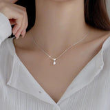 925 Silver Zircon Water Drop Choker Necklace Women OL Jewelry