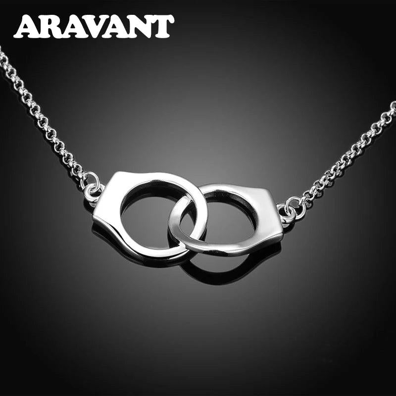 925 Silver Double Round Circle Necklace Chain For Women Jewelry