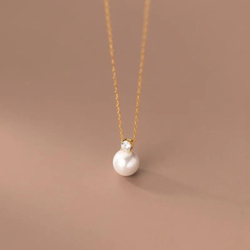 925 Silver Zircon CZ Pearl Choker Necklace Women OL Jewelry