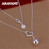 925 Silver Heart Round Bead Long Necklaces Chain for Women Wedding Jewelry