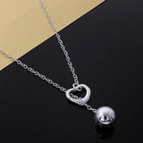 925 Silver Heart Round Bead Long Necklaces Chain for Women Wedding Jewelry