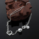 925 Silver Heart Round Bead Long Necklaces Chain for Women Wedding Jewelry