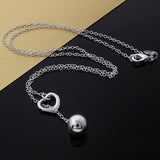 925 Silver Heart Round Bead Long Necklaces Chain for Women Wedding Jewelry