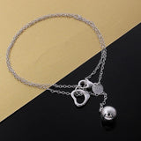 925 Silver Heart Round Bead Long Necklaces Chain for Women Wedding Jewelry