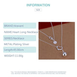 925 Silver Heart Round Bead Long Necklaces Chain for Women Wedding Jewelry