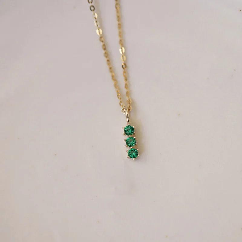 925 Silver Green Zircon Pendant Necklace Retro Style Party Jewelry