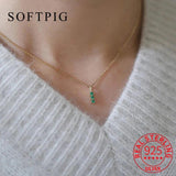 925 Silver Green Zircon Pendant Necklace Retro Style Party Jewelry