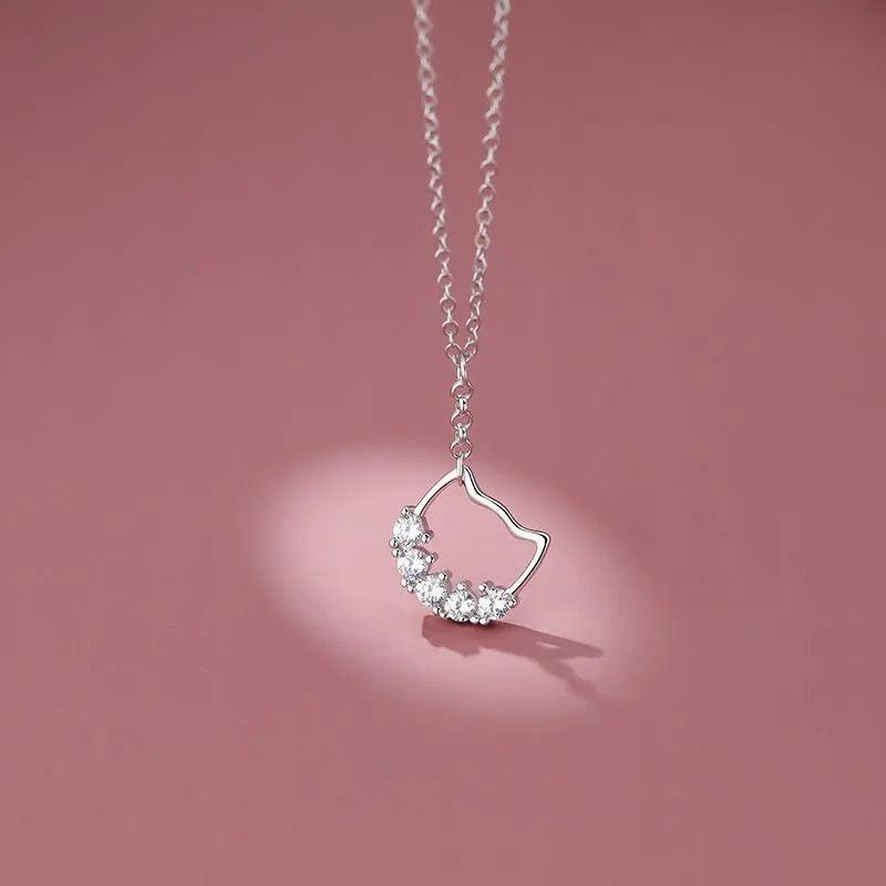 925 Sterling Silver Japanese Kitten Zircon Pendant Necklace Women Gift