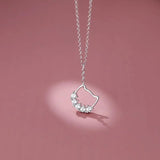 925 Sterling Silver Japanese Kitten Zircon Pendant Necklace Women Gift