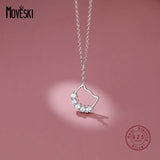 925 Sterling Silver Japanese Kitten Zircon Pendant Necklace Women Gift
