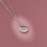 925 Sterling Silver Japanese Kitten Zircon Pendant Necklace Women Gift
