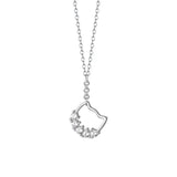 925 Sterling Silver Japanese Kitten Zircon Pendant Necklace Women Gift