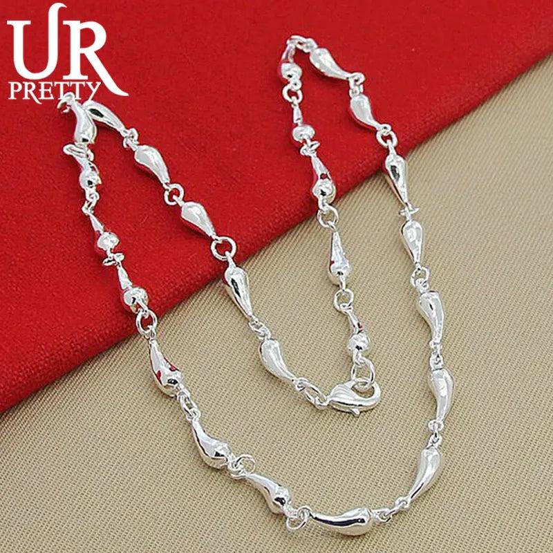925 Silver Water Drop Necklace Row Chain Party Wedding Jewelry