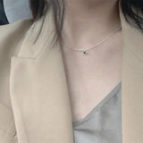 Vintage Olive Green Pendant Necklace with Silver Inlaid Gemstones