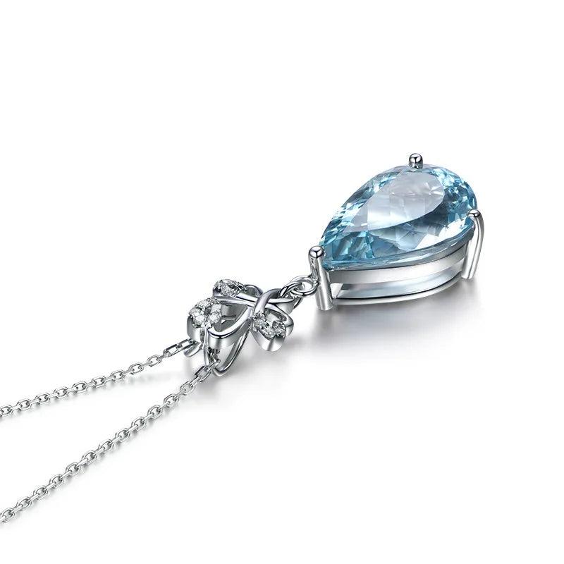 925 Silver Aquamarine Pendant Necklace Wedding Gift Jewelry