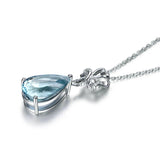 925 Silver Aquamarine Pendant Necklace Wedding Gift Jewelry