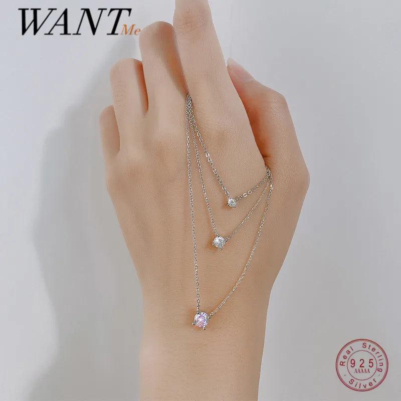 925 Silver Round Zircon Pendant Necklace for Women