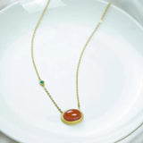Carnelian Turquoise Egg Face Palace Necklace Oval Pendant