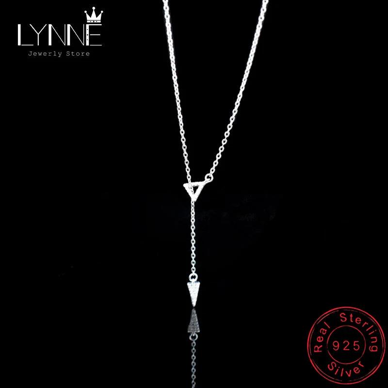 925 Silver Triangle Zircon Adjustable Collarbone Necklace CZ Pendant