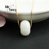 18k Inlaid Hotan Sheepskin Jade Abacus Necklace Retro Style