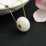 18k Inlaid Hotan Sheepskin Jade Abacus Necklace Retro Style