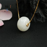 18k Inlaid Hotan Sheepskin Jade Abacus Necklace Retro Style