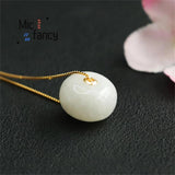 18k Inlaid Hotan Sheepskin Jade Abacus Necklace Retro Style
