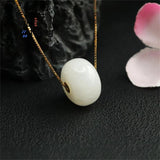 18k Inlaid Hotan Sheepskin Jade Abacus Necklace Retro Style