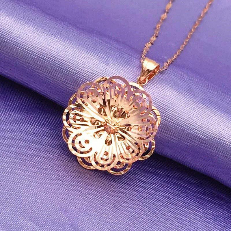 14K Rose Flower Pendant Necklace Ladies Chinese Engagement Jewelry
