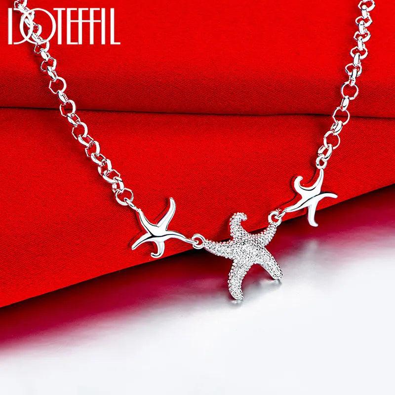925 Silver Starfish Chain Necklace 18-Inch Women Wedding Party Gift Jewelry