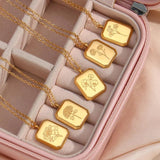 Square Tarot 12 Months Flower Birth Necklace Stainless Steel Pendant