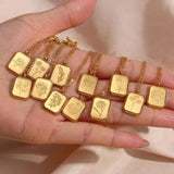 Square Tarot 12 Months Flower Birth Necklace Stainless Steel Pendant