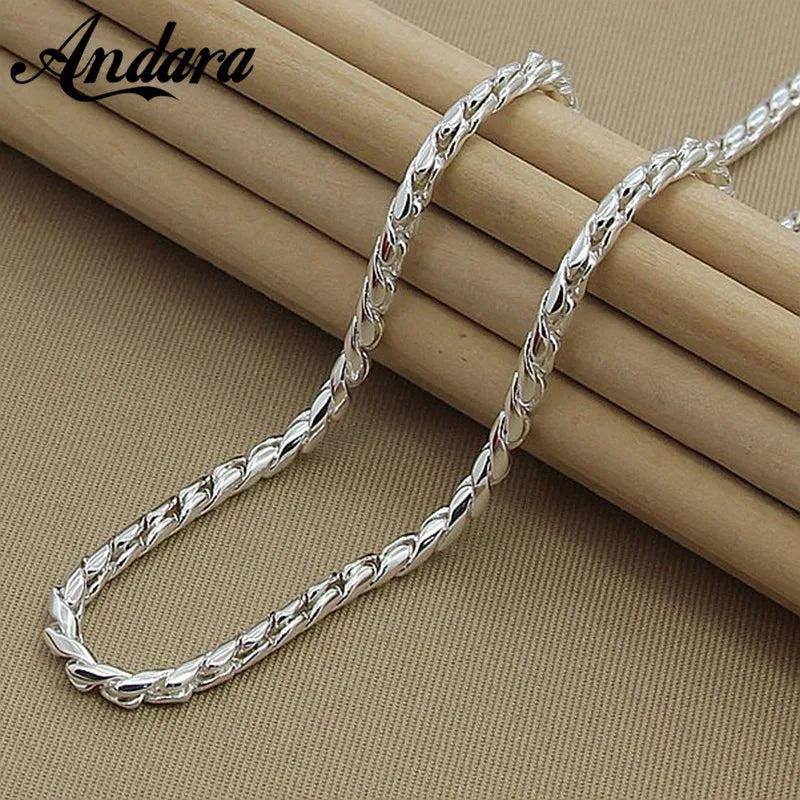 4mm Twisted Chain Necklace 925 Silver Jewelry for Men and Women