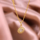 925 Silver Sunflower Pendant Zircon Star Charm Necklace