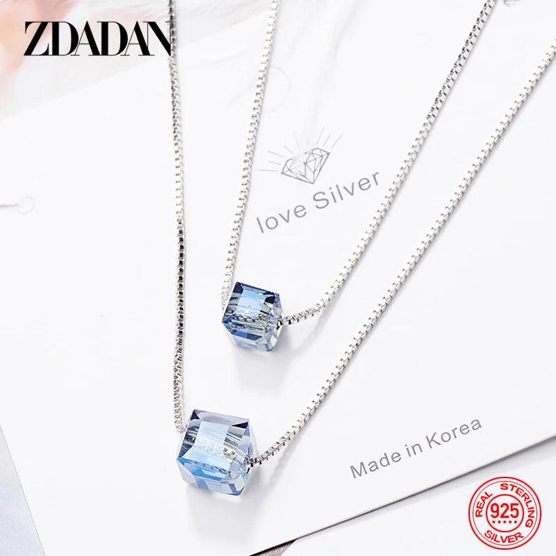 925 Silver Square Crystal Necklace Wedding Jewelry