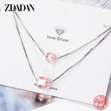 925 Silver Square Crystal Necklace Wedding Jewelry