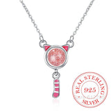 925 Silver Opal Charm Cat Pendant Necklace Girls Gift