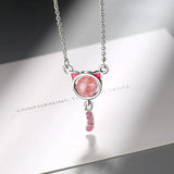 925 Silver Opal Charm Cat Pendant Necklace Girls Gift