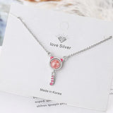 925 Silver Opal Charm Cat Pendant Necklace Girls Gift