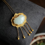 Hotan Jade Ruyi Pendant Necklace with Tassel Clavicle Chain