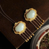 Hotan Jade Ruyi Pendant Necklace with Tassel Clavicle Chain